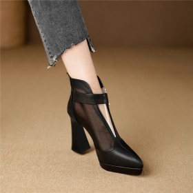 Chunky Heel With Metal Jewelry Tulle Dress Shoes Ankle Boots Block Heels Beautiful Business Casual High Heels