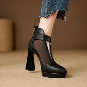 Chunky Heel With Metal Jewelry Tulle Dress Shoes Ankle Boots Block Heels Beautiful Business Casual High Heels