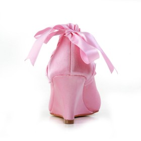 Satin 8 cm High Heels Pinke Keilabsatz Damenschuhe