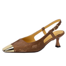 Vierkante Neus Klassiek Slingbacks Leer Met Lage Hakken Lente Business Casual Comfort