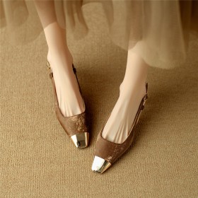 Satin Textured Leather Casual Elegant Business Casual Low Heeled Leather Classic Belt Buckle Stiletto Heels Comfort