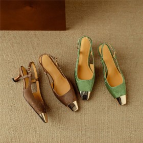 Satin Textured Leather Casual Elegant Business Casual Low Heeled Leather Classic Belt Buckle Stiletto Heels Comfort