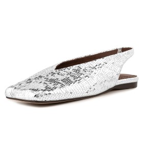 Snake Printed Glitter Sparkly Comfortable Flat Shoes Closed Toe Leather