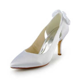 Pumps Dress Shoes Satin White Bowknot Stiletto Pointed Toe 3 inch High Heel Wedding Shoes For Bridal
