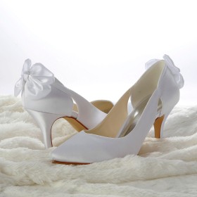 Elegante Brautschuhe Abendschuhe Mit 8 cm High Heel Weiß Pumps Spitz Stiletto Satin Geschlossene