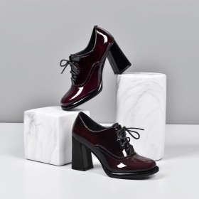 Oxford Mode Shooties Lak Business Casual Ombre Elegante High Heel Met Blokhak Bordeaux Schoen