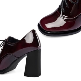 Oxford Mode Shooties Lak Business Casual Ombre Elegante High Heel Met Blokhak Bordeaux Schoen