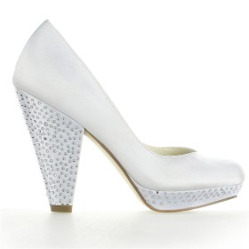 Elegante Mit Blockabsatz Mit Strasssteine Brautschuhe Schuhe Festliche Schuhe Satin Weiße Pumps Kegelabsatz 10 cm High Heel