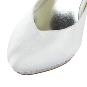 Elegante Mit Blockabsatz Mit Strasssteine Brautschuhe Schuhe Festliche Schuhe Satin Weiße Pumps Kegelabsatz 10 cm High Heel