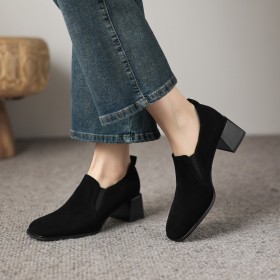 Leder Klassisch Schuhe Retro Wildleder Schlupfschuhe Rund Spitze Ausgehen 5 cm Low Heel Blockabsatz