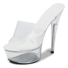 White Platform Sexy High Heel Womens Sandals Clear Mules