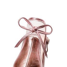 Eleganti Stivaletti Estivi Gioiello Con Tacco Alto Scarpe Da Cerimonia Scarpe Da Sera Tacco Largo In Tulle Oro Rosa Di Vernice Sandali Donna Tronchetti Donna Platino Moda A Punta