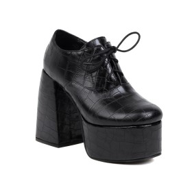 Talon Carré Chaussure Rétro Talons Hauts Crocodile À Lacets Derbies Talon Epais Plateforme