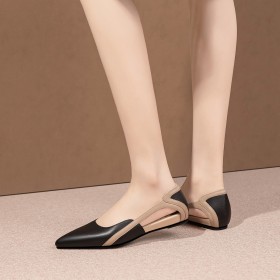 Pointed Toe Leather Flats With Color Block Vintage Sandals