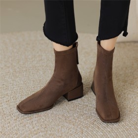 Comfort Business Casual Low Heeled Fur Lined Booties For Women Suede Leather Chunky Heel Classic Block Heel Going Out Shoes