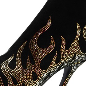 Enkellaarsjes Sparkle Graffiti Hoge Hakken Zwarte Suede Imitatieleer