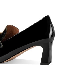 With Metal Jewelry Loafers Beautiful Business Casual Mid Heels Block Heel Patent Leather With Rhinestones Office Shoes