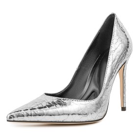 Pumps Stilettos Evening Party Shoes Sparkly Formal Dress Shoes 4 inch High Heel Leather Metallic Pointed Toe