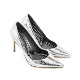Pumps Stilettos Evening Party Shoes Sparkly Formal Dress Shoes 4 inch High Heel Leather Metallic Pointed Toe