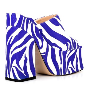 Kunstleder High Heel Mit Blockabsatz Mules Sandaletten Plateau Zebra Print Peeptoe Mode Casual