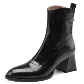 Black leather booties wooden heel best sale