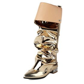 Tall Boots Knee High Boot For Women Patent Leather Studded Flat Shoes