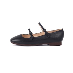 Flats Met Enkelbandje Klassiek Going Out Damesschoenen Comfortabele Gesp Leer Ronde Neus