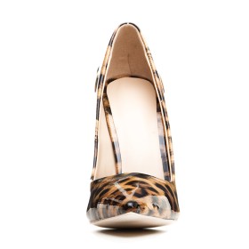 A Talon Haut 12 cm Habillé Chaussure Femme Leopard Marron Escarpin Talon Aiguille Vernis Bout Pointu