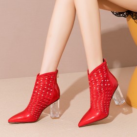 Festliche Schuhe Stiefeletten Absatzschuhe Blockabsatz Moderne High Heel Wildleder Rot Gesteppte