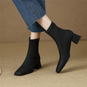 Elegant Fur Lined Sock Boots Comfort Faux Leather Thick Heel 2 inch Low Heel Booties For Women Block Heel Business Casual Stretchy
