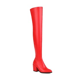 Blockabsatz Sock Geschlossene Zehe Sexy Klassisch Stiefel Gefütterte Rot Overknee High Heel