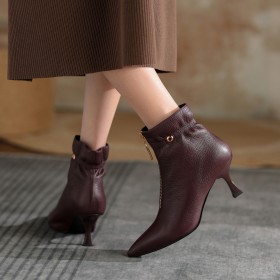 Vintage Boots Damen Ankle Boots Gefütterte Winter Mit 7 cm Mittlerer Absatz Bequeme Genarbte Leder Geschlossene Zehe