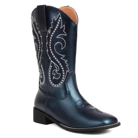 Casual Vintage Cowboy Boots Tacchi Basso 4 cm In Vernice Ricamati Tacco Largo Ecopelle Stivali Donna