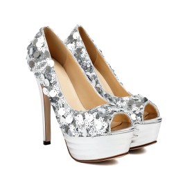 Tacon Alto Peeptoes Brillo Zapatos Salón Stilettos Para Fiesta Brillantes Verano Zapato De Mujer