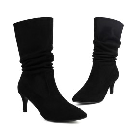 Nubuck Bottine Femme Talon Mi Haut Boots Femme Suède Vintage