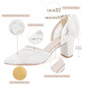 Cinturino Alla Caviglia Fiori Tacco Medio Bianchi Pizzo Scarpe Da Sera Cerimonia Con Fiocco Tacchi Largo Con Perle Sandalo Scarpe Da Sposa Eleganti
