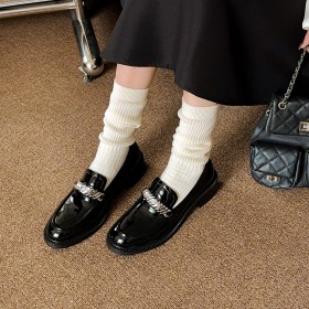Elegante Halbschuhe Lackschuhe 4 cm Niedriger Absatz Bequeme Schwarz Blockabsatz Klassisch Leder Schuhe