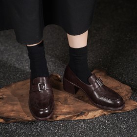 Tacon Medio Cómodos Y Elegantes Tacón Grueso Retro Mocasines Zapatos Mujer Zapatos De Vestir Tacon De Madera Con Hebilla 2026 Primavera Cuero