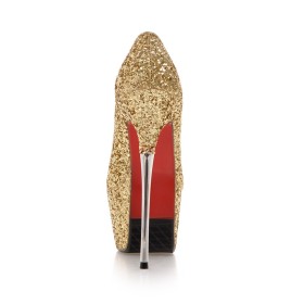 Moderne Peeptoe Gold Stilettos Pumps Schuhe Ballschuhe 15 cm High Heels