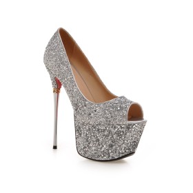 Con Tacchi Alto Argento Scarpe Da Sera Tacco A Spillo Luccicante Paillettes Platform Scarpe Decollete Con Suola Rossa
