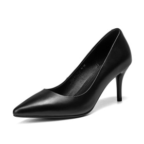 Black Classic Mid High Heeled Pumps Pointed Toe