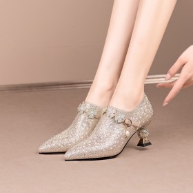 Blokhak Elegante Sparkle Feest Shooties Mode Schoenen Dames Strass 6 cm Heels Bruidsschoenen