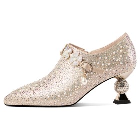 Blokhak Elegante Sparkle Feest Shooties Mode Schoenen Dames Strass 6 cm Heels Bruidsschoenen