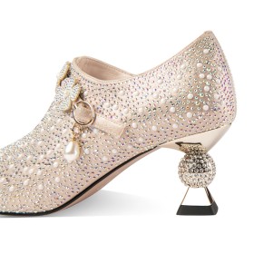 Blokhak Elegante Sparkle Feest Shooties Mode Schoenen Dames Strass 6 cm Heels Bruidsschoenen