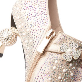 Blokhak Elegante Sparkle Feest Shooties Mode Schoenen Dames Strass 6 cm Heels Bruidsschoenen