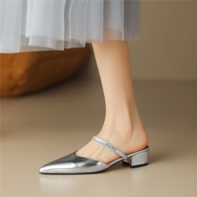 Rhinestones Mules 3 cm Low Heel Sandals Sparkly Chunky Heel With Ankle Strap Block Heels Elegant