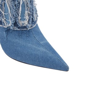 Moderne Hellblau Schlupfschuhe Mit 10 cm High Heels Stiefeletten Spitz Denim Frühjahr