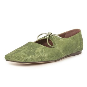 Satin Leather Casual Leather 2024 Square Toe Moccasin Green Flats Comfortable