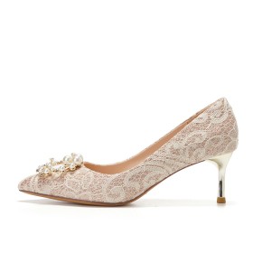 Champagne Chaussure Mariée Dentelle Chaussure Escarpin Talons Aiguilles À Talon