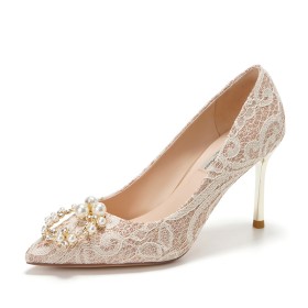 Champagne Chaussure Mariée Dentelle Chaussure Escarpin Talons Aiguilles À Talon